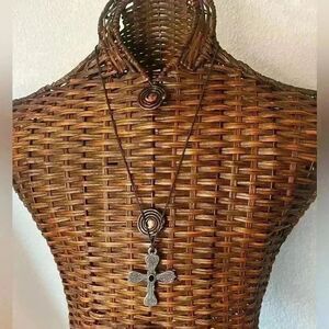 Pewter cross necklace on nylon rope